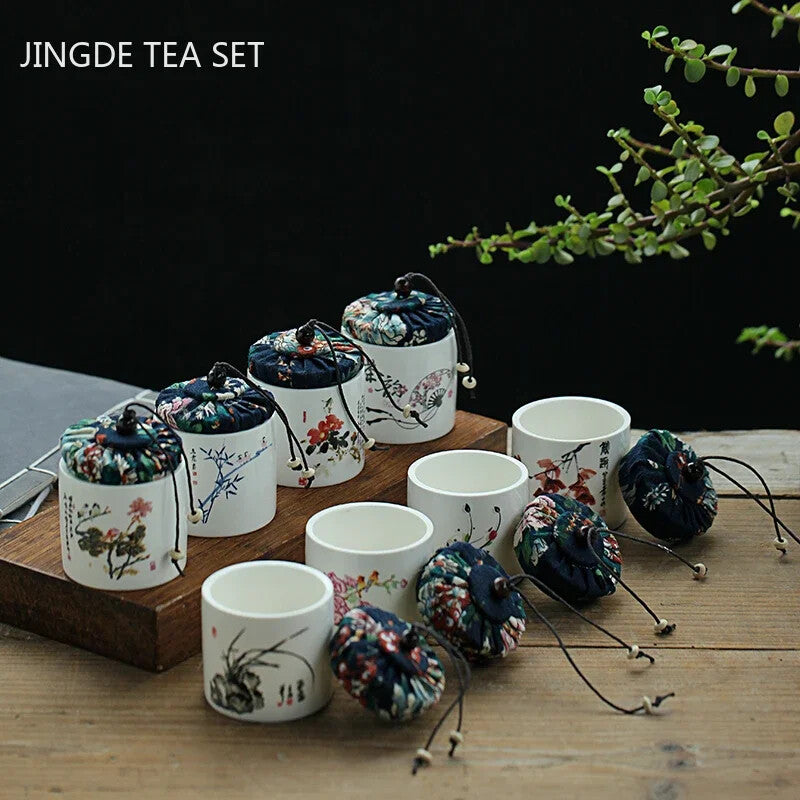 8cm Ceramics Tea Caddy Tieguanyin Storage Tank Portable Travel Tea Box Sealed