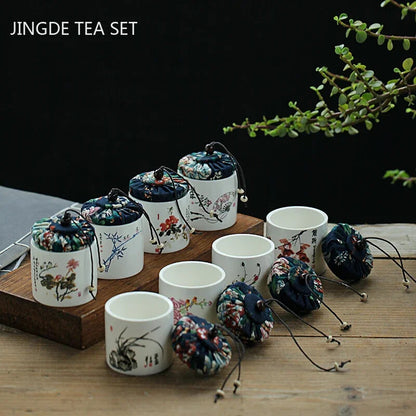 8cm Ceramics Tea Caddy Tieguanyin Storage Tank Portable Travel Tea Box Sealed