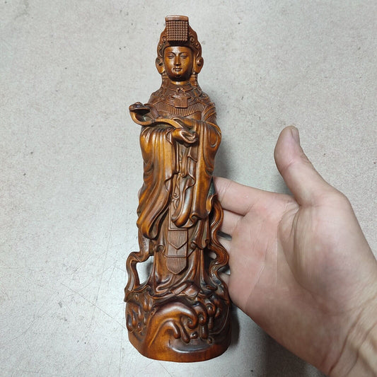 8" Chinese Quan Mazu Kwan-Yin Statues Praying Home Decor Matsu God Carved Wooden