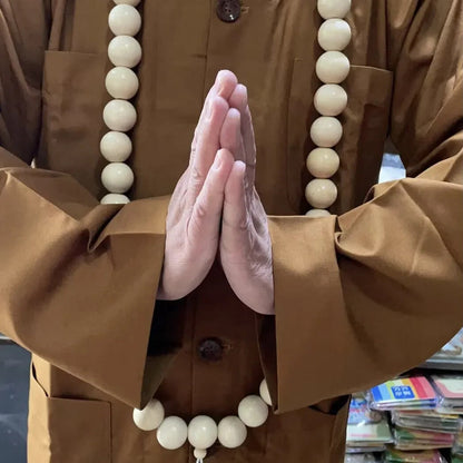 30mm 54 Shaolin Buddha Monk Prayer Mala White Beads Necklaces for Kung Fu Suit