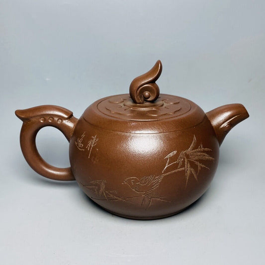 Vintage Chinese Yixing Purple Clay Teapot Zisha Ceremony Carving Collectible Art