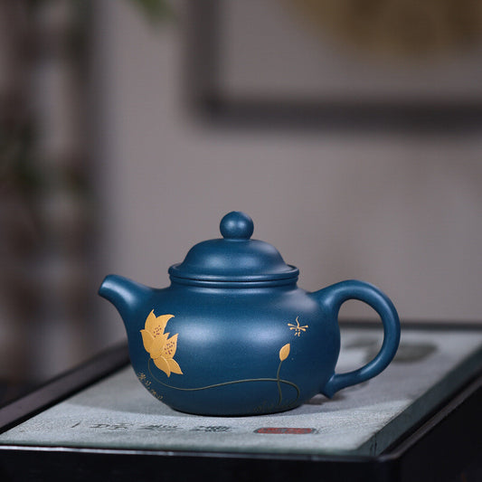 220ML Collect Chinese Yixing Zisha Pottery Celeste Clay Mesh Lotus Flower Teapot