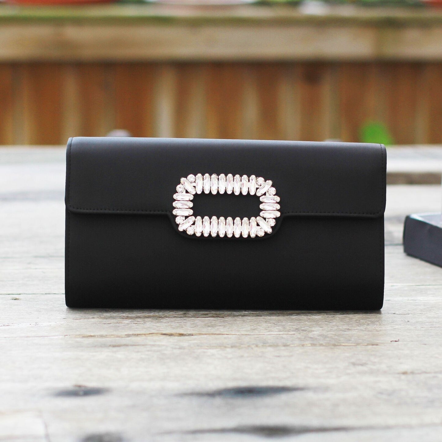 Women Black Evening Clutch Party Diamonds Shoulder Chain Purse Handbags Silk 1PC