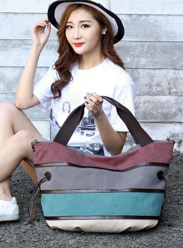 Large Capacity Summer Canvas Shoulder Bag Fashion Canvas Shopping Bag 48*20*40CM