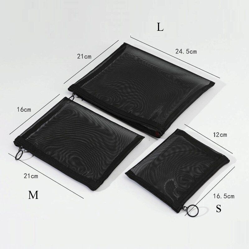 1pc Black Cosmetic Bag Mesh Storage Organizer Case Traveling Toilet Makeup Pouch