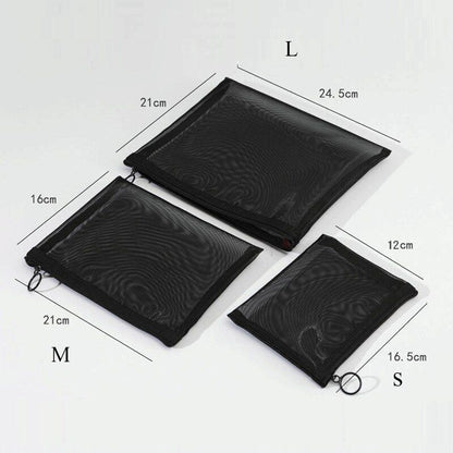 1pc Black Cosmetic Bag Mesh Storage Organizer Case Traveling Toilet Makeup Pouch
