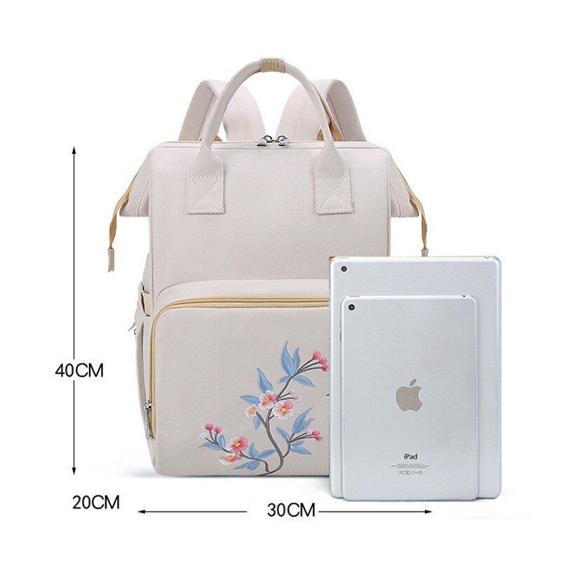 Big Women Bag Waterproof Baby Care Backpack Flower Embroidery Outdoor Traveling