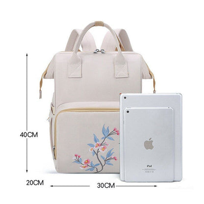Big Women Bag Waterproof Baby Care Backpack Flower Embroidery Outdoor Traveling