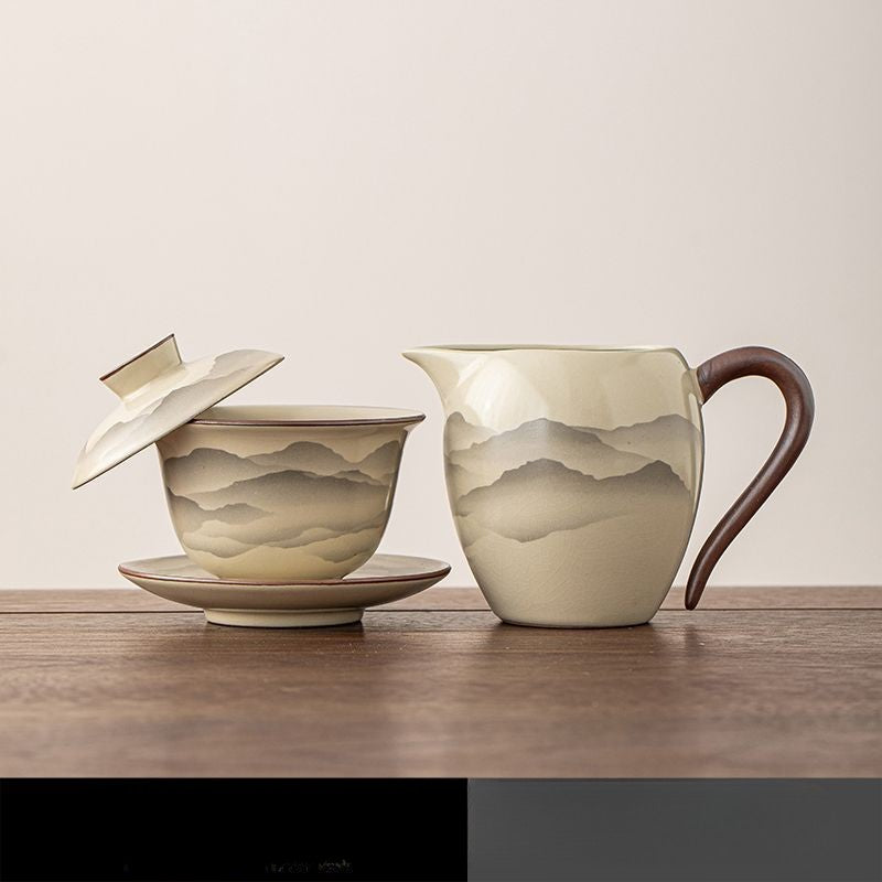 Ru Kiln Gaiwan Sancai Tea Bowl Ceramic Kung Fu Tea Set Home Office Tea Cup