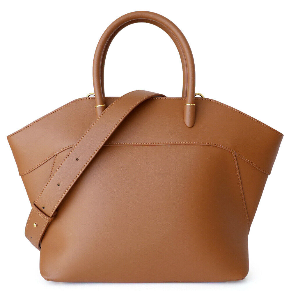 Trapezoid Real Leather Tote w/ Zipper Purse Shoulder Bag Handbag w/ Long Strap