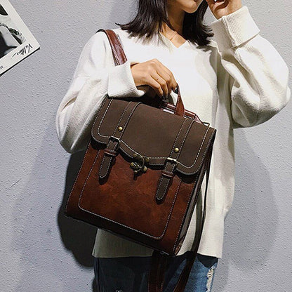 Backpack Synthetic Leather Daypack Vintage Student School College Shoulder Bags