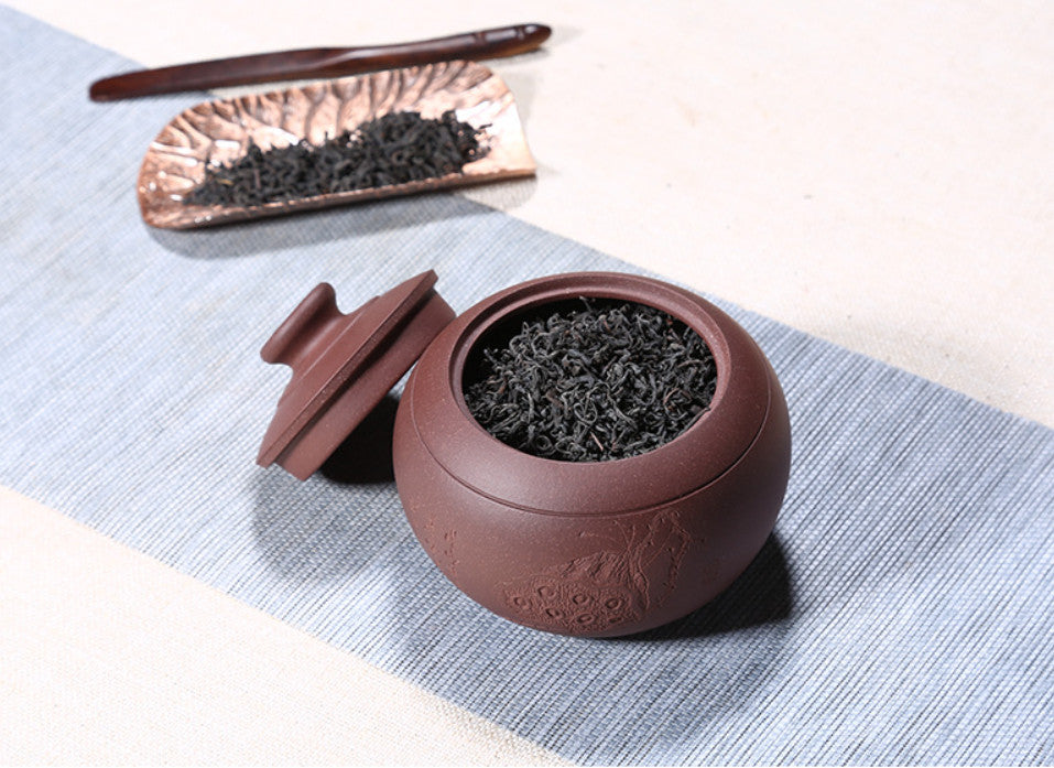 Handmade Tea Canister & Lid Sealed True Yixing Zisha Purple Clay For Loose Tea
