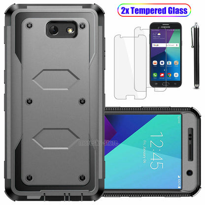 Samsung Galaxy J7 (2017) Dual Layer Rubber Case Cover / Tempered Glass Protector