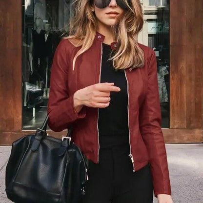 Leather Faux Women's Jacket Women Thin New Moto Biker Zipper Black NEW *20% OFF*