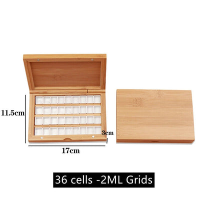 Watercolor Paint Box 24-36Cells Wooden Empty Push-Pull Flip Painting Palette Kit