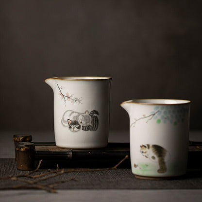 300Ml Chinese Ceramic Fair Cup Chahai Cat Pattern Kung Fu Tea Set Accessories