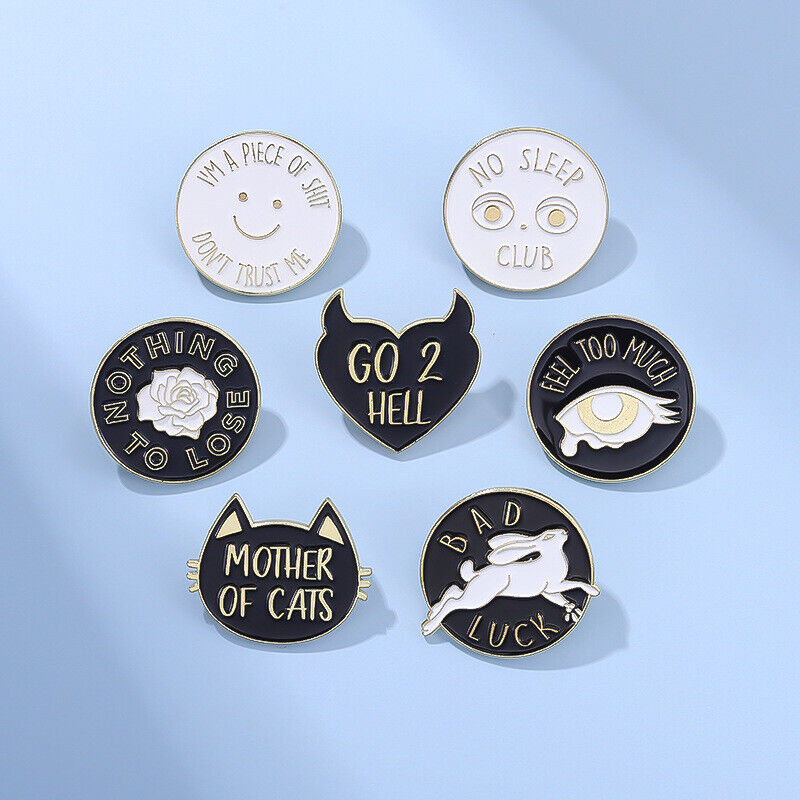 Punk Letter Enamel Pin Lapel Collar Pin Corsage Round Brooch Bag Hat Accessories