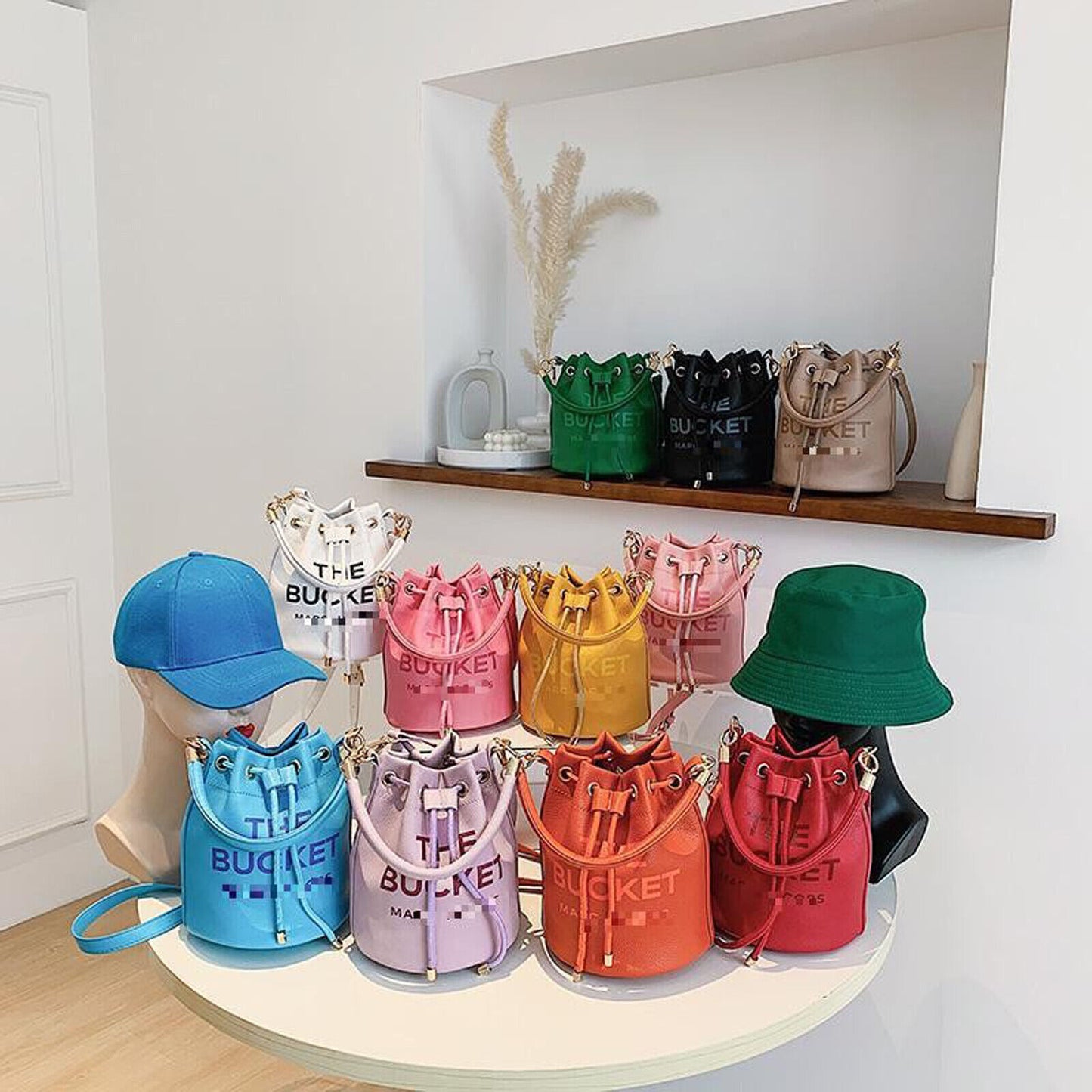 Women's Shoulder Bags Desinger Drawstring Bucket Bag, Top Faux Leather Handbags