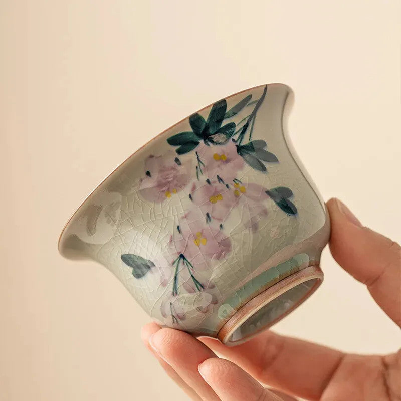 180ml Chinese High-end Hand Painted Magnolia Flowers Ceramic Gaiwan Teaware