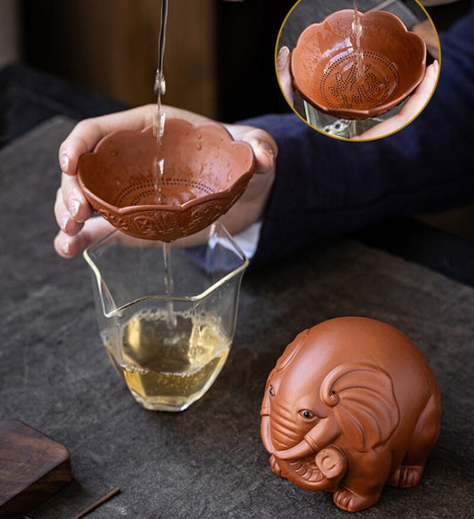 filter net yixing zisha purple clay tea pet elephant statue holder for lid China