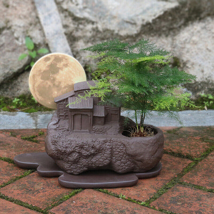 Bonsai Pot Ancient Chinese Mountain Style Purple Sand Ceramic Bonsai Planter
