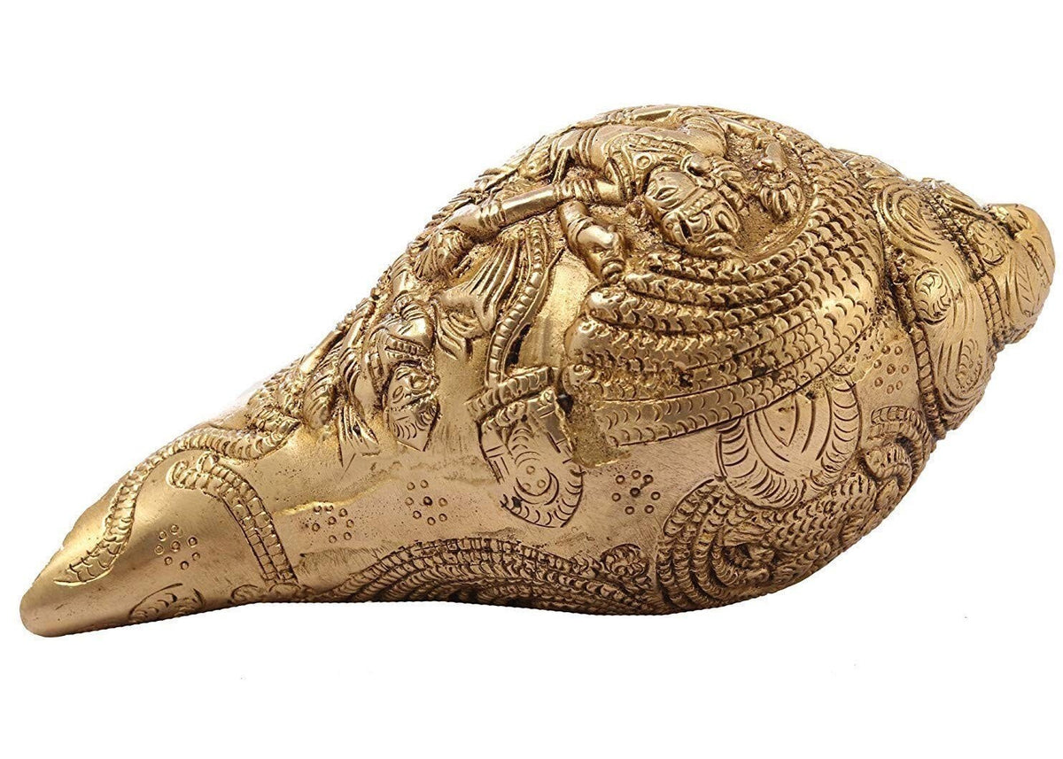 Hindu God Brass Lord Vishnu Lakshmi Carving Shankh Conch Statute Idol Figurines