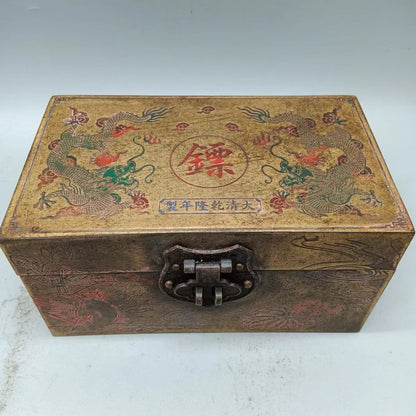 Antique Brass Box 15×8×8cm 350g Random Pattern Storage Collectible Copper Case