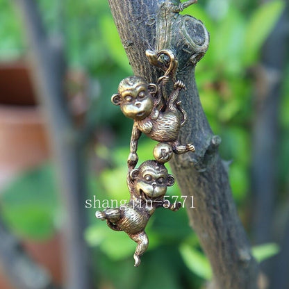 Antique Copper Climbing Monkey Figurine Miniature Ornament Hanging Brass Funny