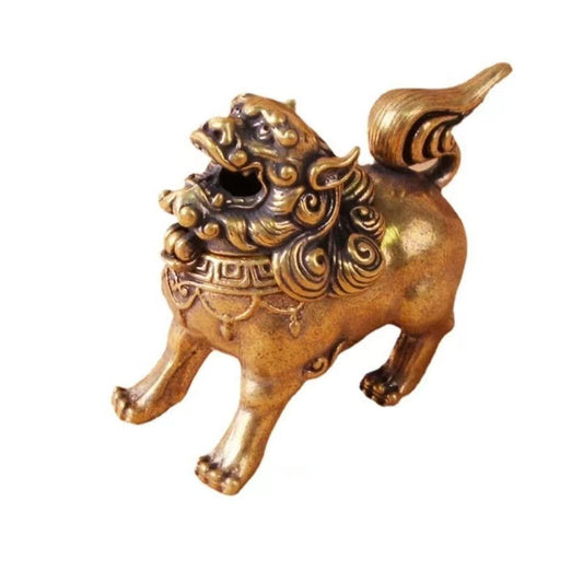 Palace Old Copper Bronze Fu Foo Dog Lion Incense Burner Statue