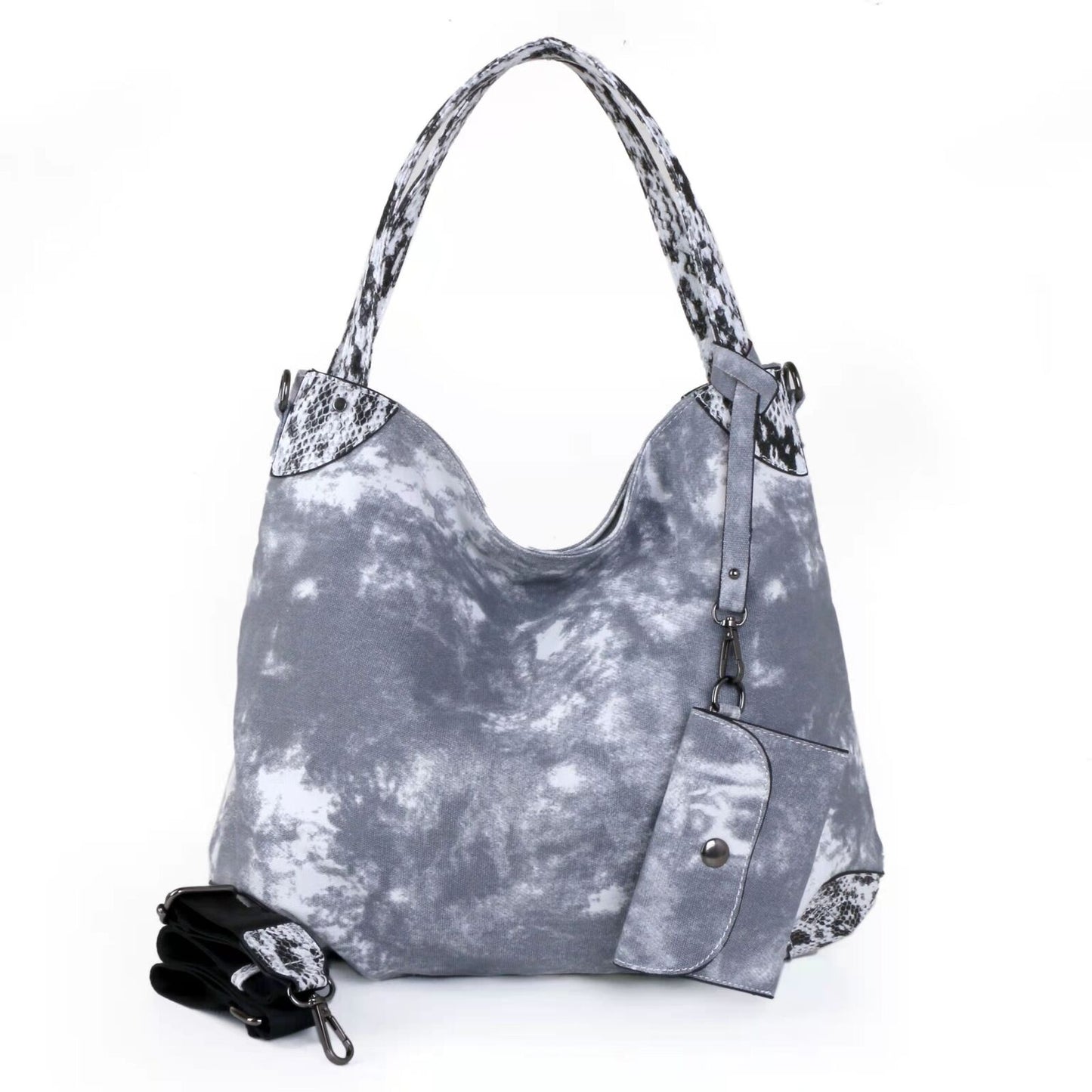 Real Leather Canvas Fashion Bags Flower Printing Leisure Stylish Handbags Purses