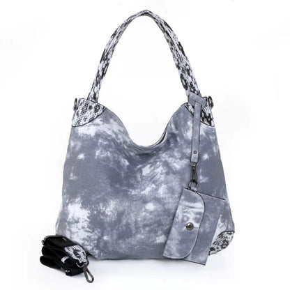 Real Leather Canvas Fashion Bags Flower Printing Leisure Stylish Handbags Purses