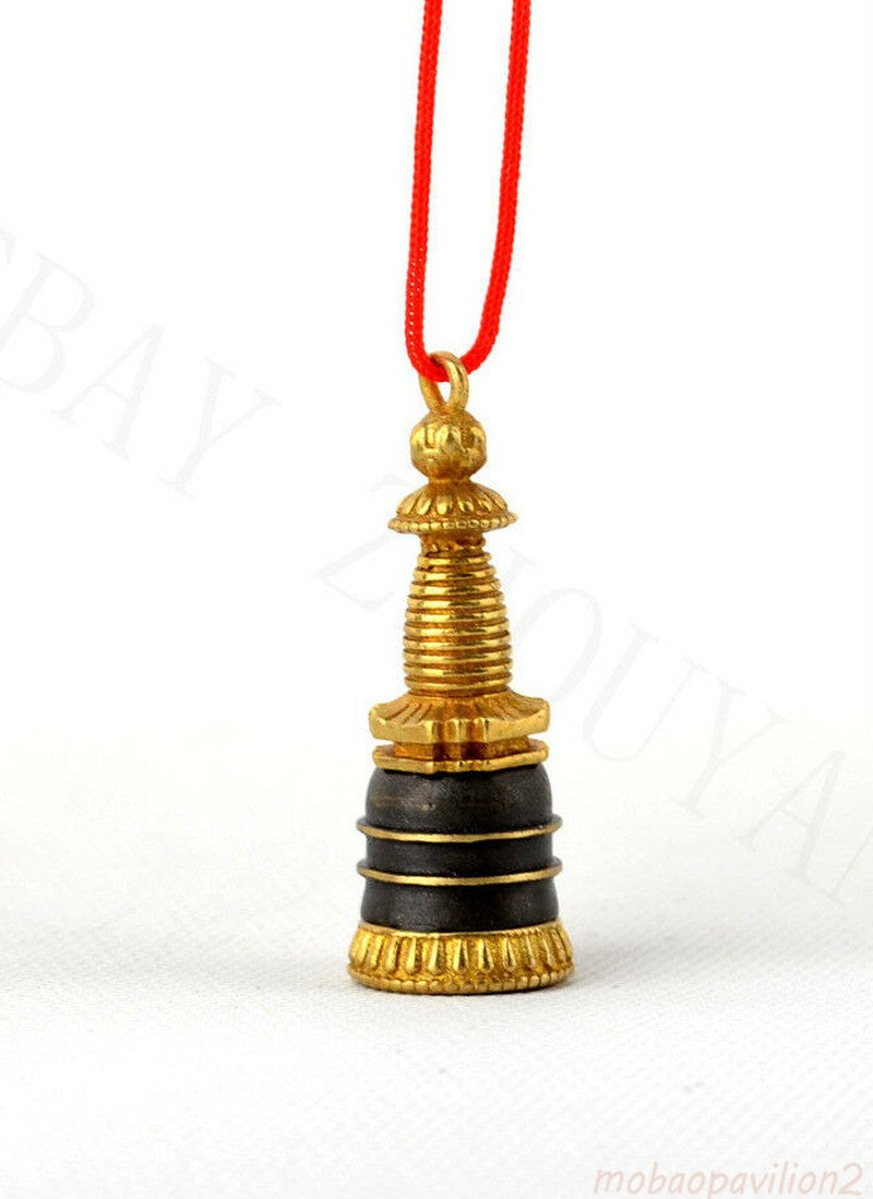 Old Blessed Tibetan Gilt Stupa Pendant Buddhist Amulet Nectar Pill Sutra Holder