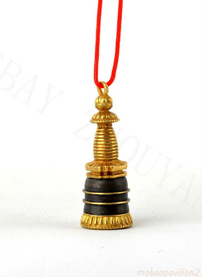 Old Blessed Tibetan Gilt Stupa Pendant Buddhist Amulet Nectar Pill Sutra Holder