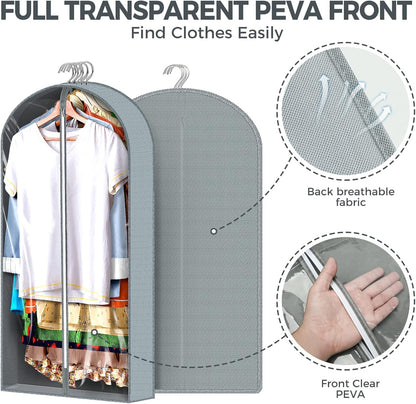 6 Pcs Garment Clear Suit Bags for Hanging Clothes Closet Coats Clothing Storage