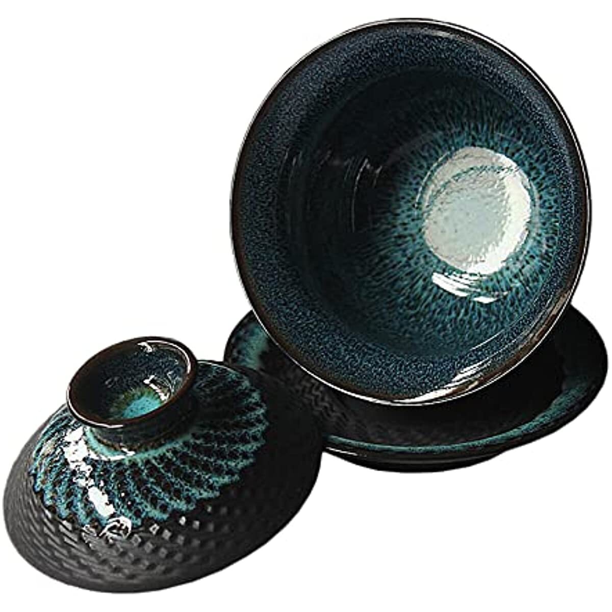 Kiln Glazed Ceramic Jianzhan Teacup Kung Fu Tea Cup and Saucer with Lid