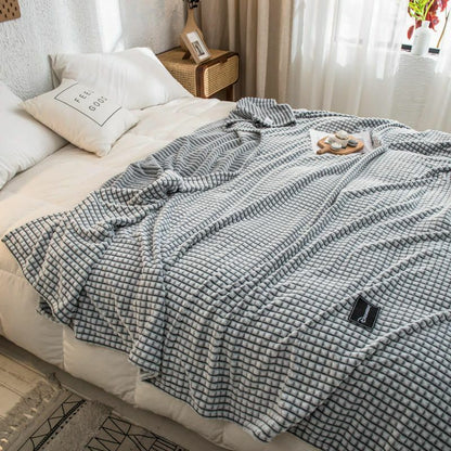 Blankets Plaid Beds Coral Fleece Gray Color Single/Queen/King Flannel Bedspreads