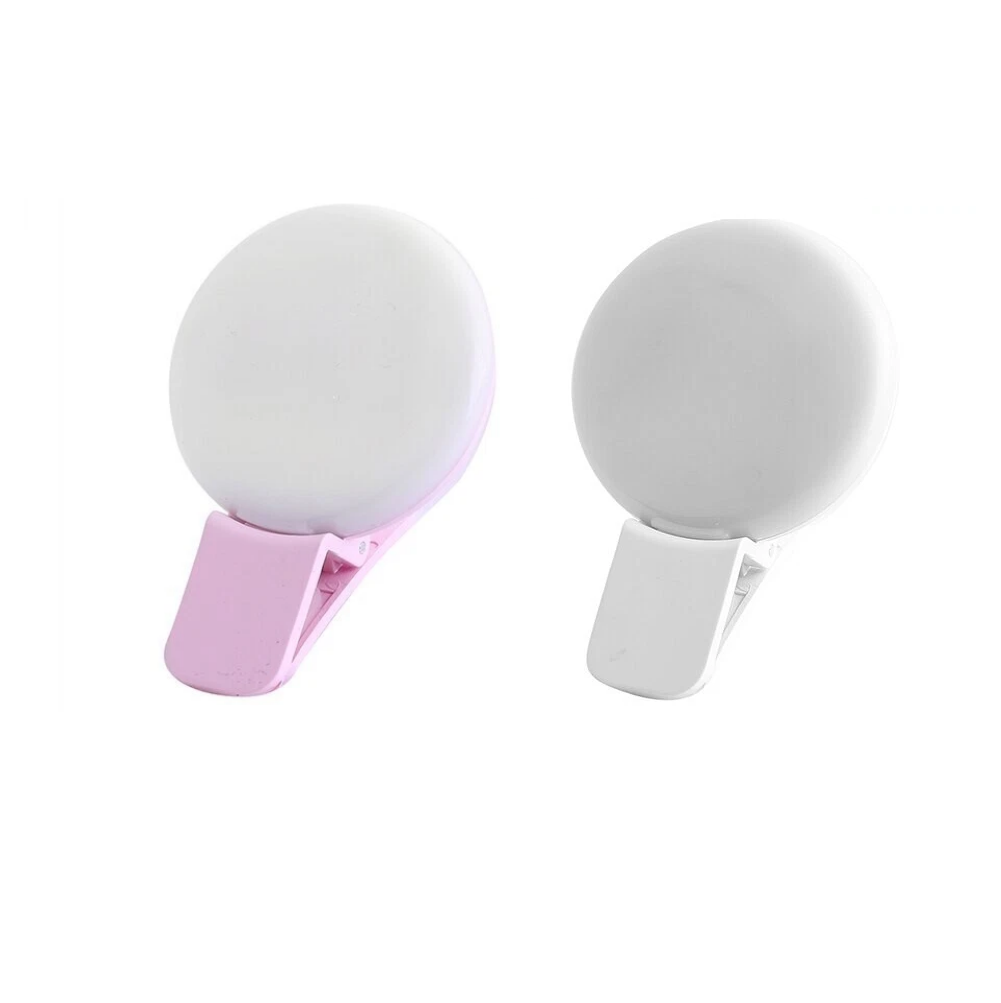 2x Portable LED Selfie Ring Light Mini Clip On 3 Mode Dimming Phone Photo Light