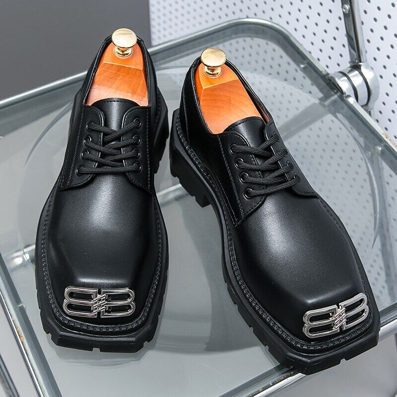 Black Loafers Men Shoes Solid Lace-up Size 38-45 Mens Shoes