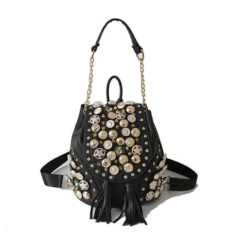 Personalized Single Shoulder Bag Rivet Button Bucket Chain Bag Tassels Backpack