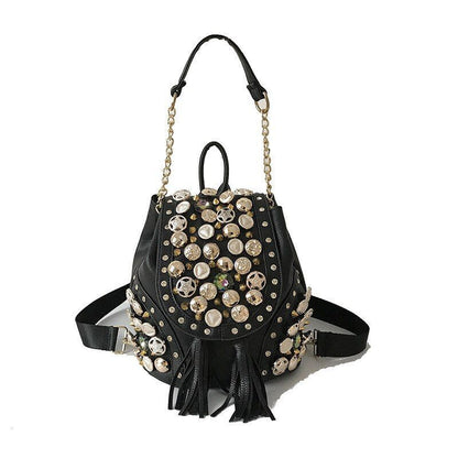 Personalized Single Shoulder Bag Rivet Button Bucket Chain Bag Tassels Backpack
