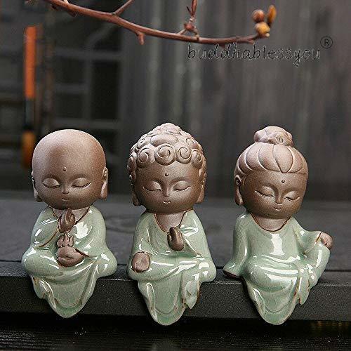 3pcs Creative Little Monk Buddha Statue Boutique Purple Sand Tea Pet Home