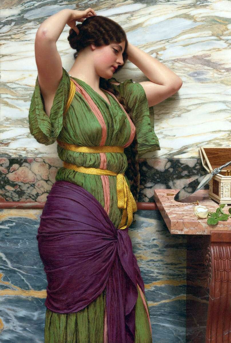 Oil painting R.B.A-John-William-Godward-A-Fair-Reflection R.B.A-John-William-God