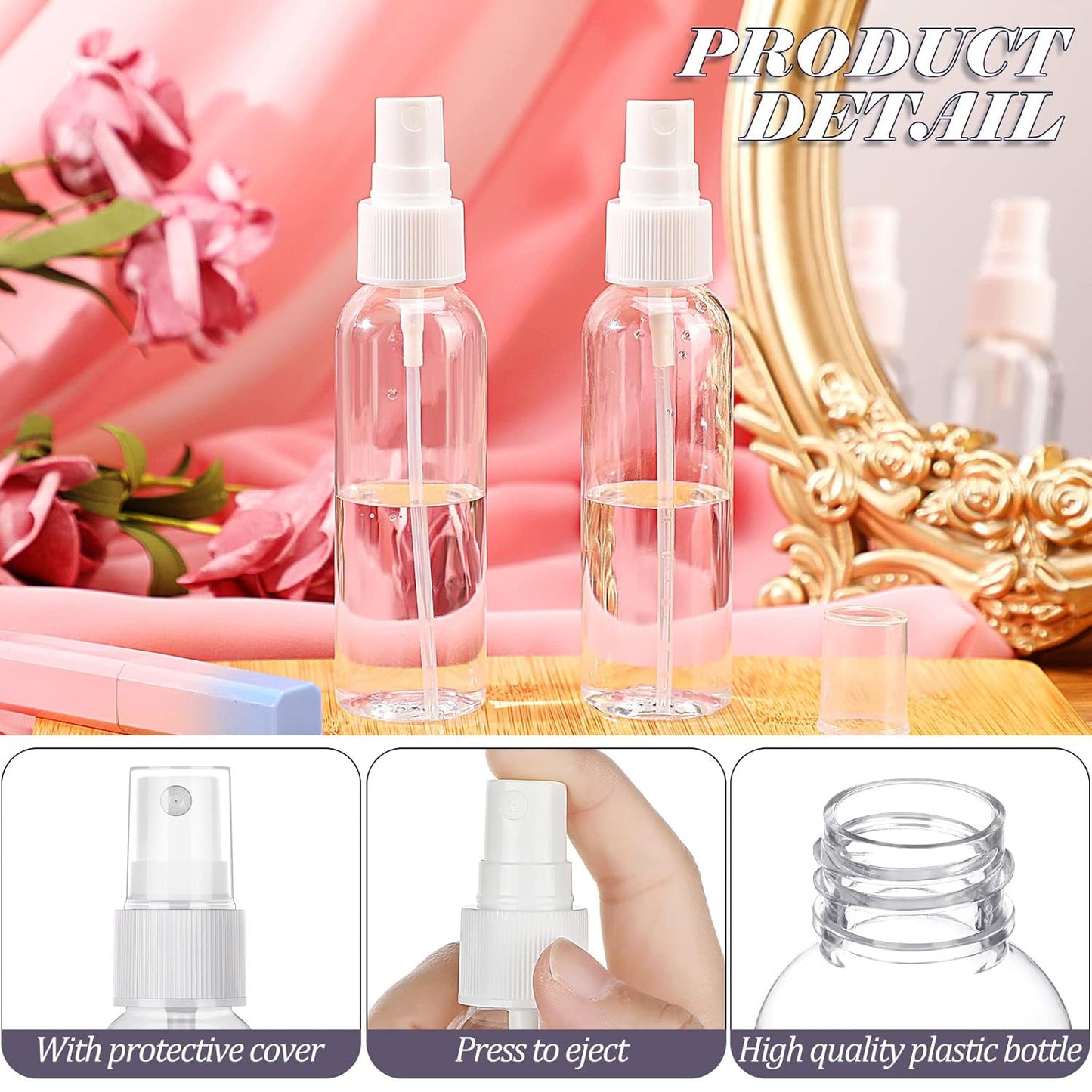 5PCS 30/60ML Travel Spray Bottle Plastic Transparent Perfume Empty Atomizer USA