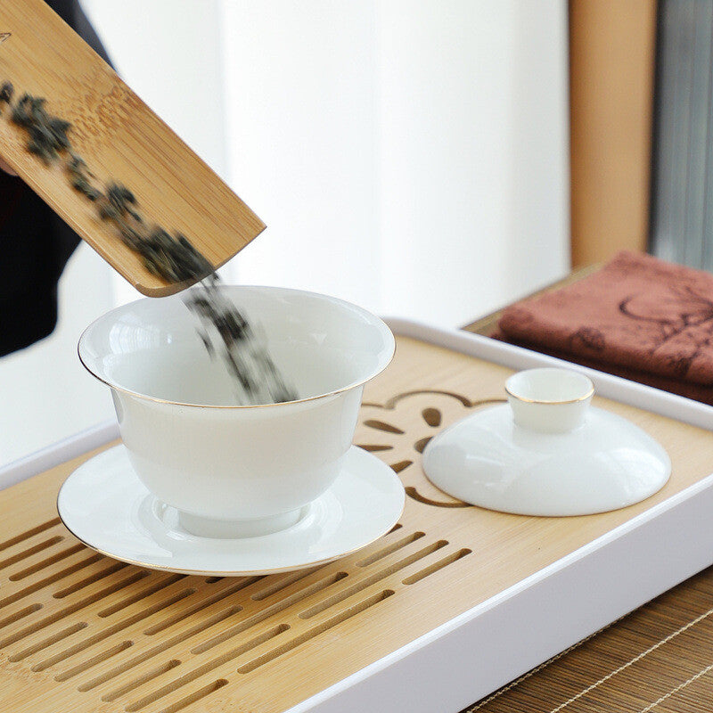 Dehua Poreclain Gaiwan Solid Color White China Tureen Covered Bowl Saucer Lid