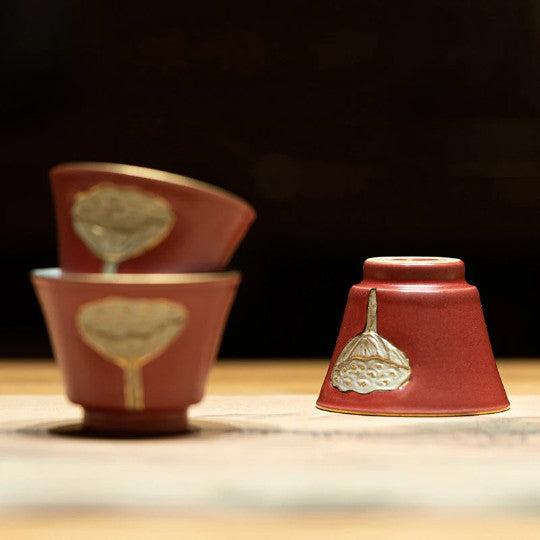 Lotus Ceramic Tea Cup with Saucer Small Gongfu Cup