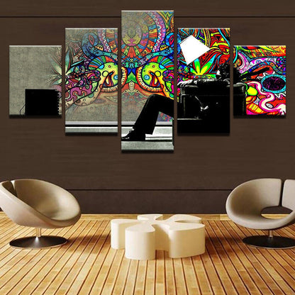 Psychedelic Graffiti Man Lamp Painting 5 Panel Canvas Print Wall Art Home Decor