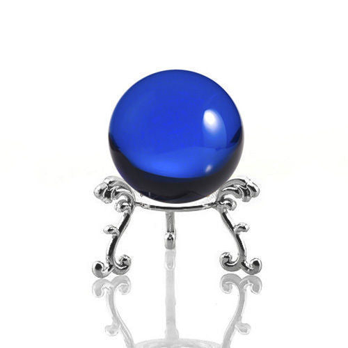 Blue (Cobalt) Crystal Ball Sphere 60mm 2.3" With Silver Flower Stand