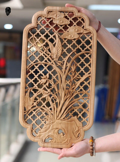 Hollow Wood Carving Chinese Classical Craft Camphor Wall Hanging Decoration 35cm