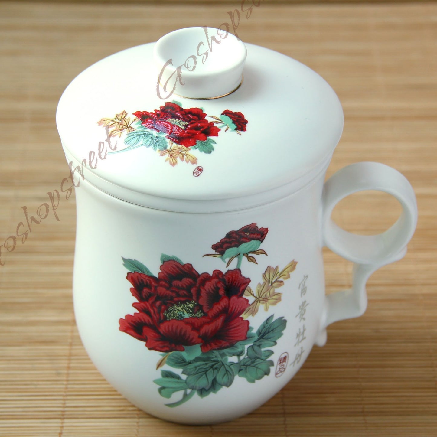 270ml Ceramic China Porcelain Tea Cup Coffee Mug lid Infuser Filter