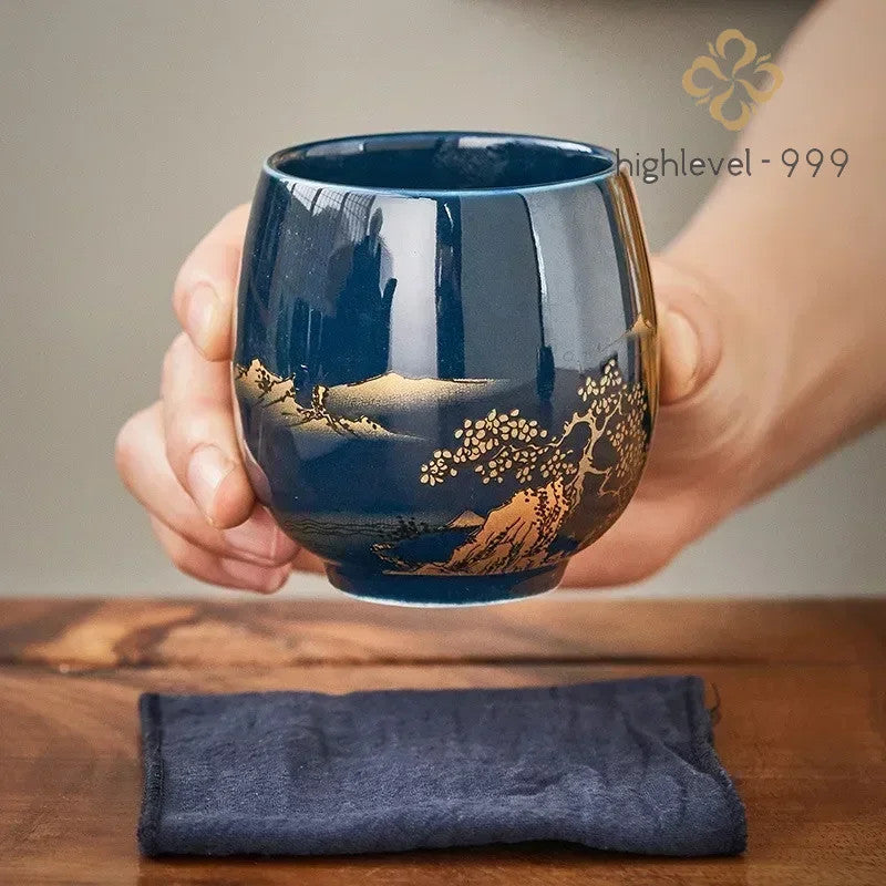 180ml Ceramic Black Glaze Handcarved Master Cup Meditation Cup Kung Fu Teaware